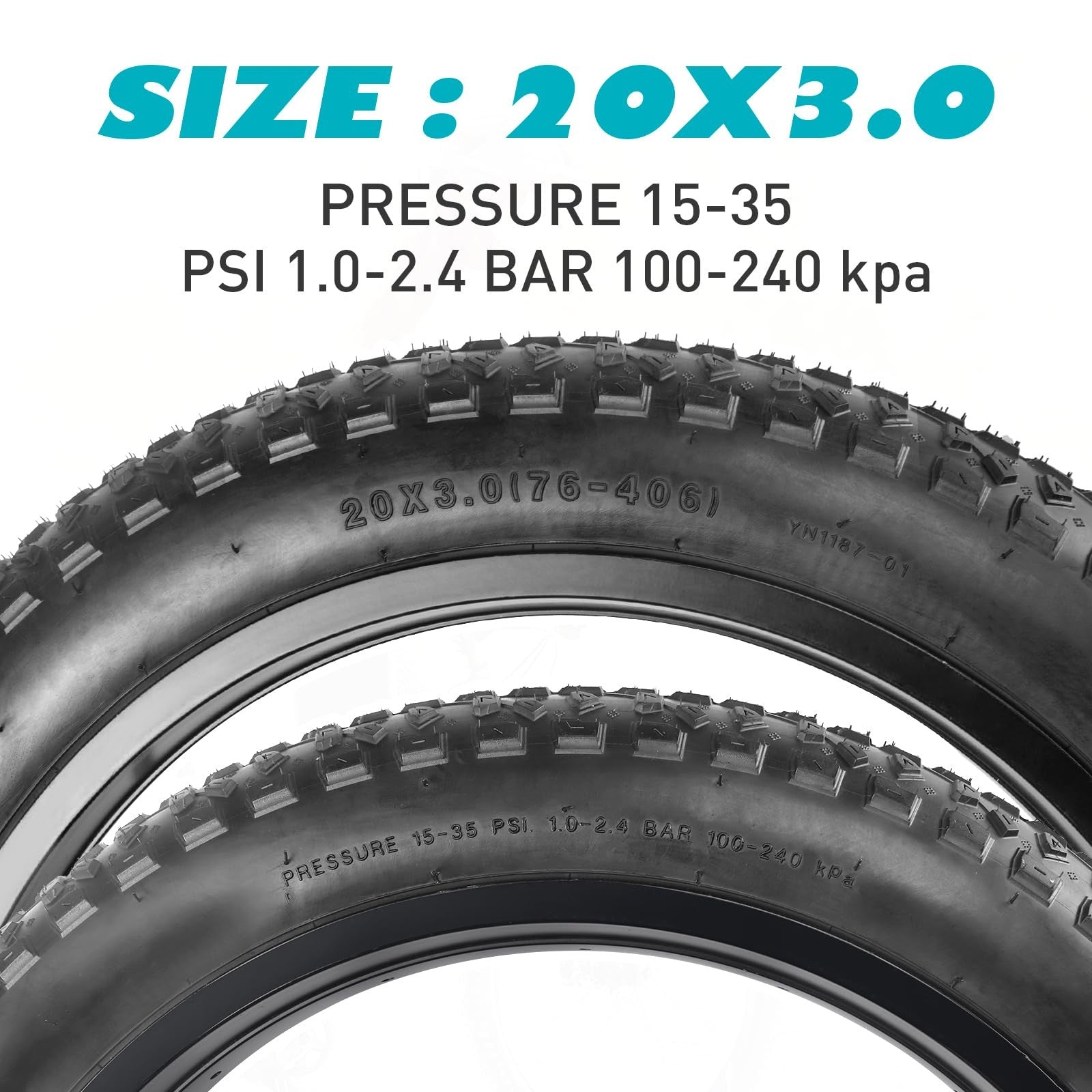BALINGE 20x3 fat electric bike tire for mountain snow eBike, showing thick tread and sturdy rubber for off-road riding.