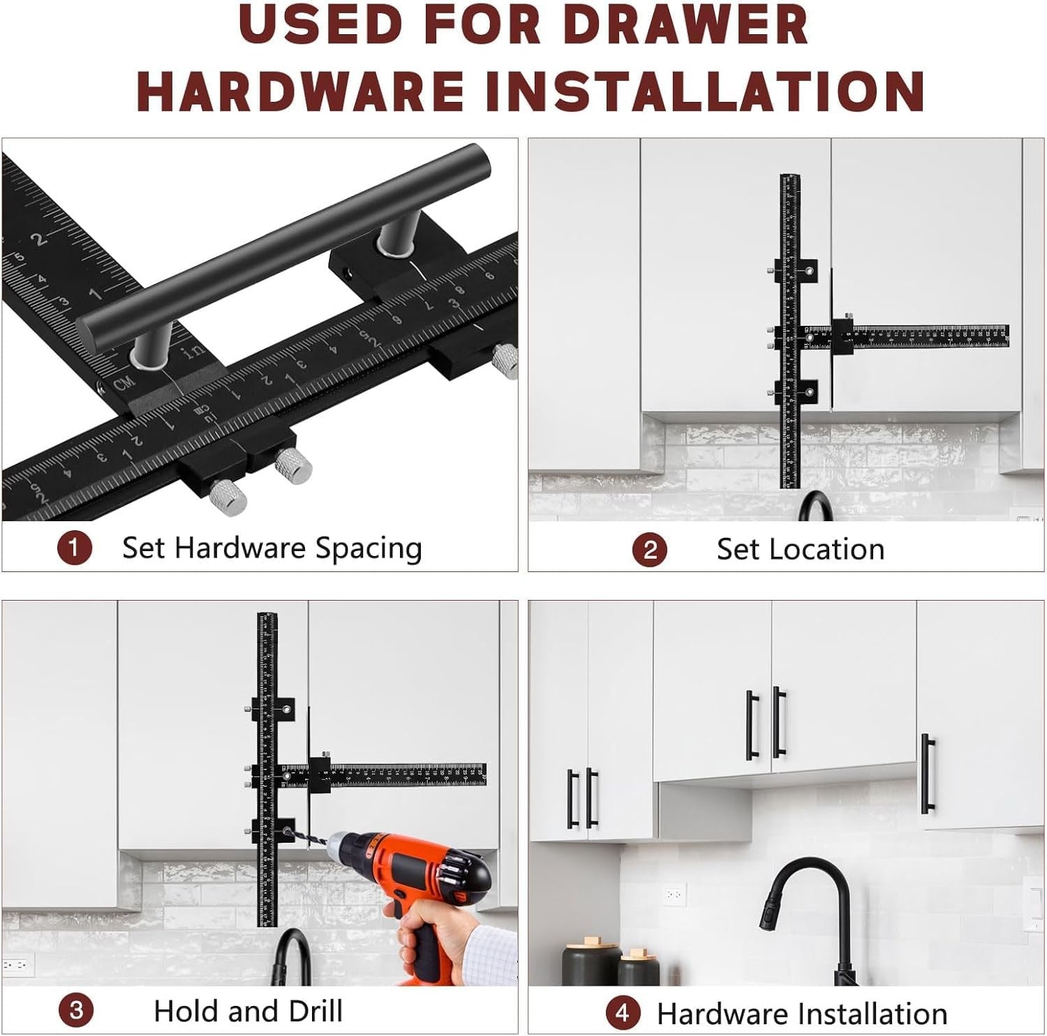 Black aluminum alloy cabinet handle installation jig by Haootadiy, designed for fast and accurate handle placement.