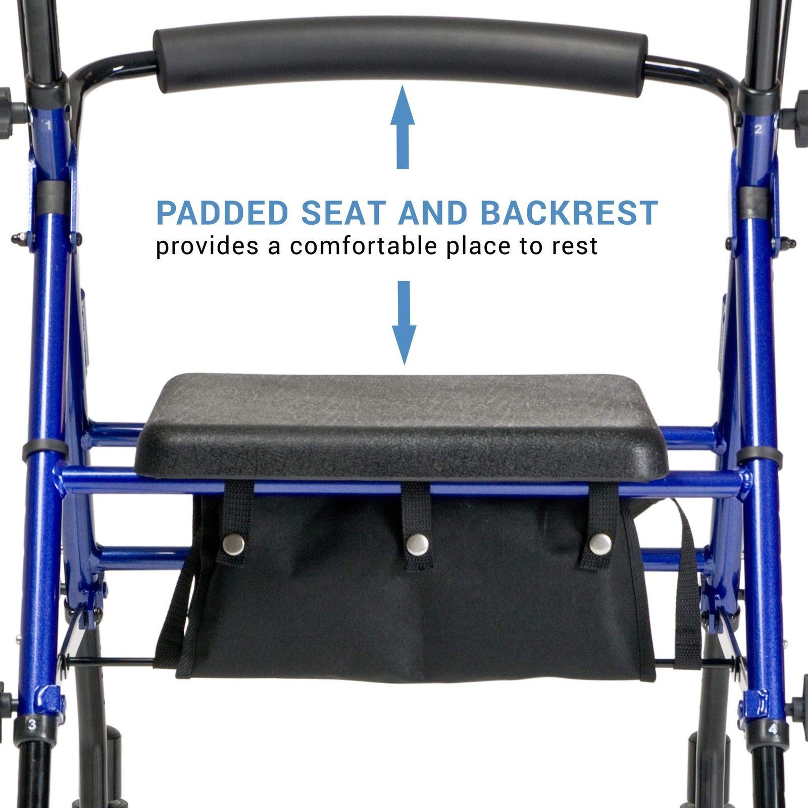 Height-adjustable Lumex Set N Go Rollator by Graham-Field with four wheels, padded seat, and ergonomic handles for mobility support.