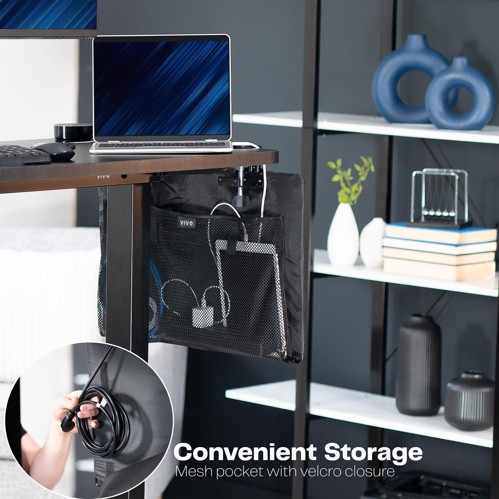 VIVO 24-inch clamp-on privacy and cable management organizer sleeve with wire hiding compartments and secure clamp attachment.