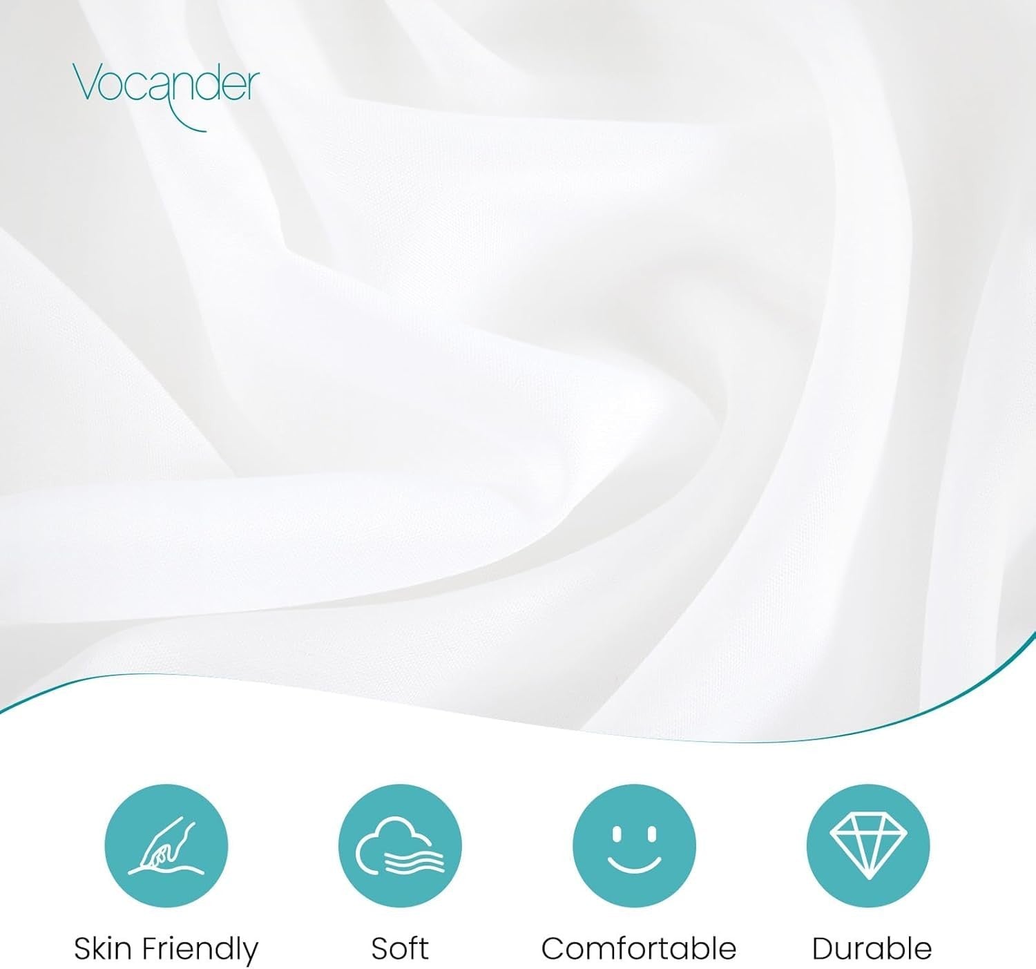 White Vocander queen size 2-layer bedskirt with 14-inch drop, featuring easy-to-put-on design and elegant fabric.