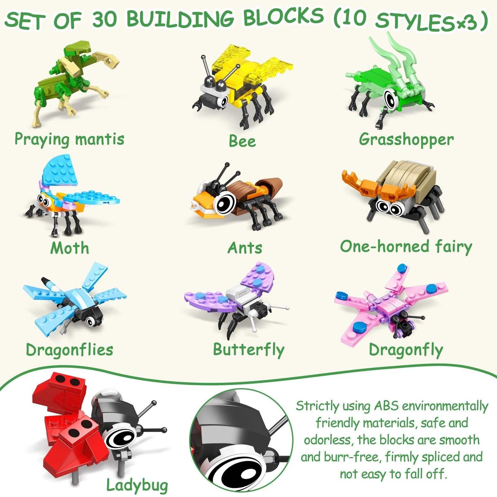 AYGXU 30 Pcs colorful insect building blocks educational toy for kids Valentine's Day gift set