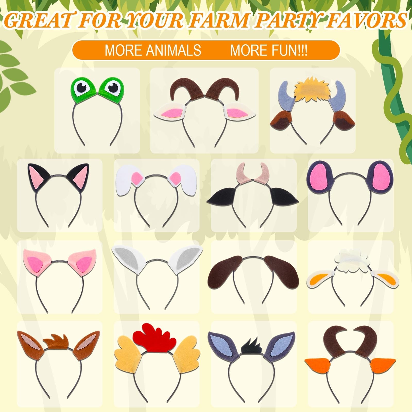 Kigeli jungle animal safari ears headbands with colorful animal designs for kids, perfect for photos and parties.