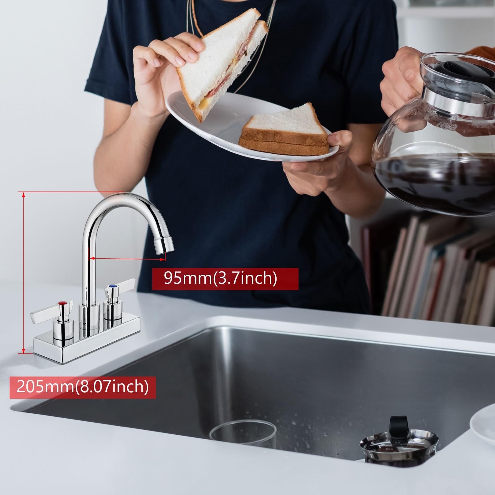 GBBNE 4-inch center deck mount bar sink faucet with two holes, chrome finish, suitable for prep sinks.