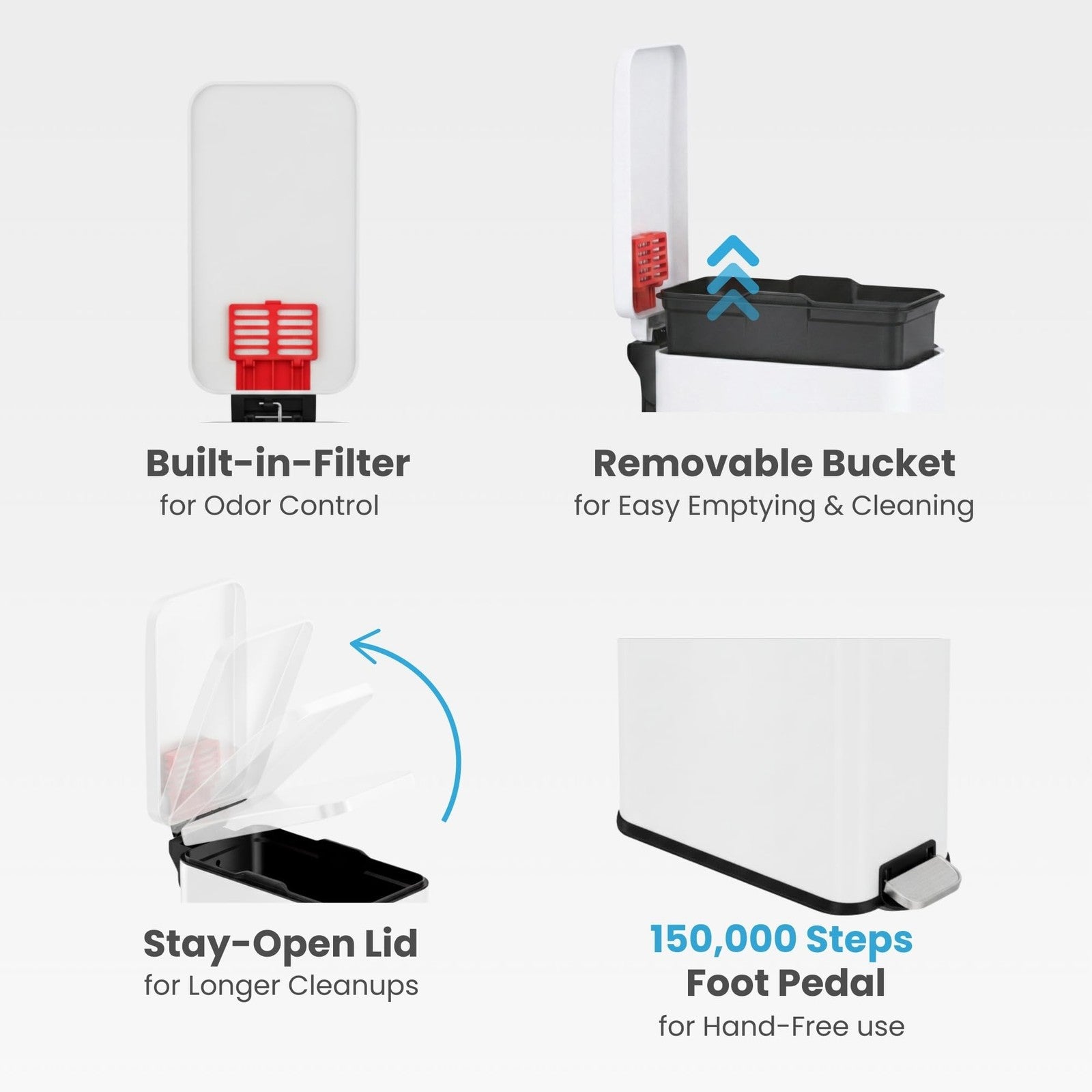 iTouchless 3-gallon slim bathroom trash can with lid and odor filter, featuring soft-step foot pedal and sleek design.