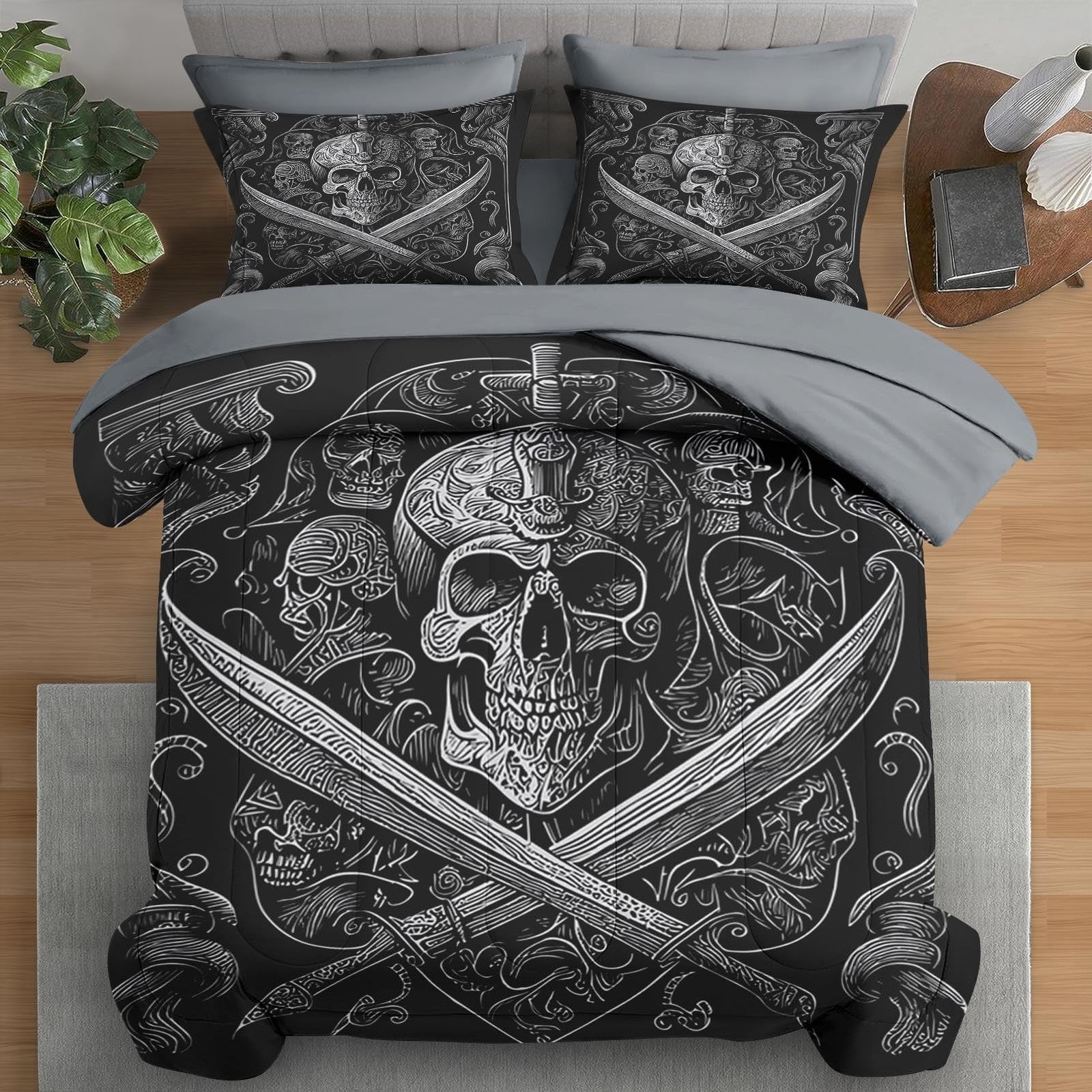 Pamnest Gothic World twin comforter set with vintage 5-piece bedding for adults, featuring dark, gothic-inspired patterns and cozy fabric.
