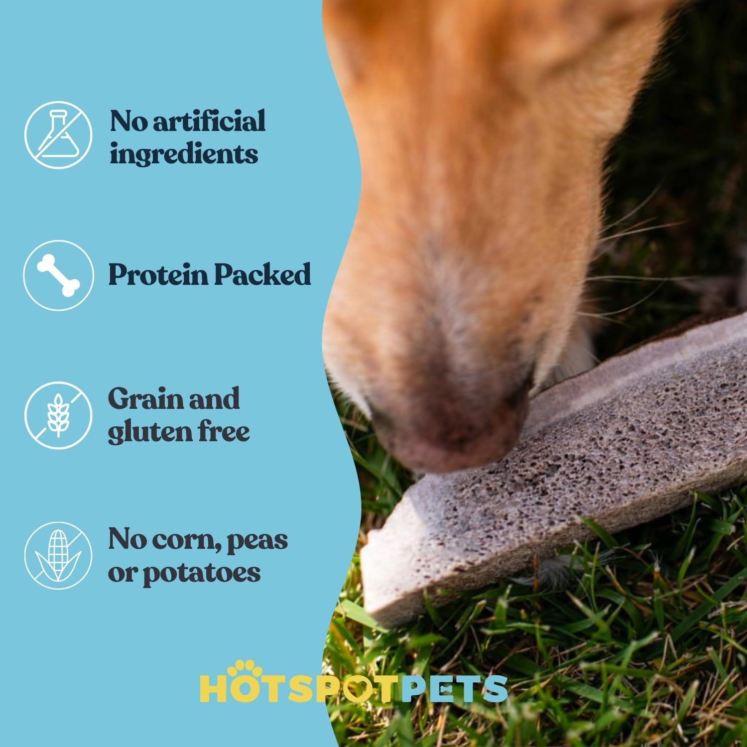 Hotspot Pets premium split elk antler dog chews, 7-inch large dog treats, showing two natural antler pieces for dogs.