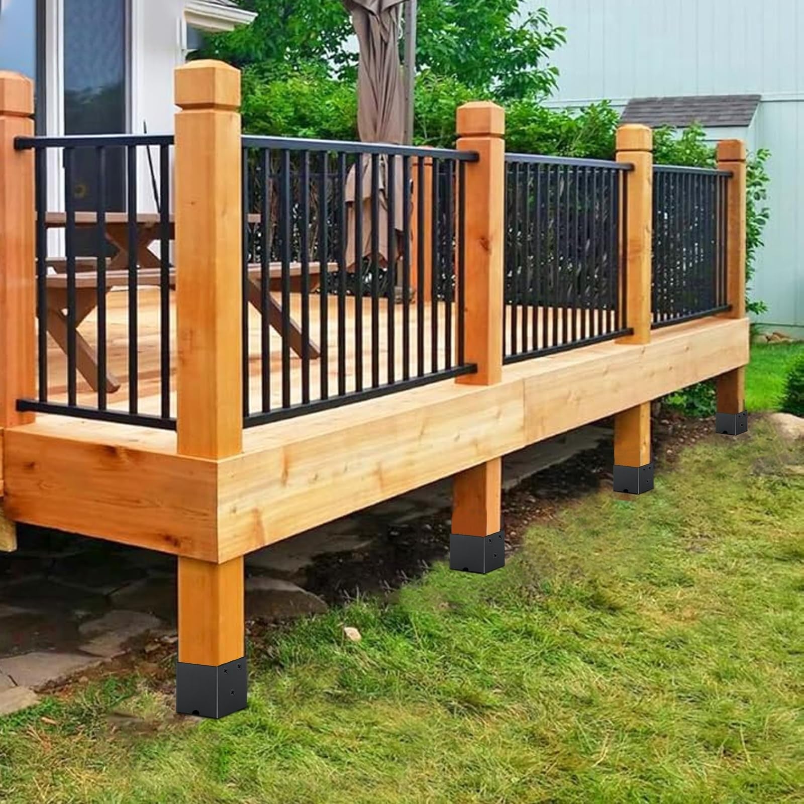 Heavy-duty Nrspp 4-piece 4x4 inch fence post anchors with ground spikes, designed for secure fence installation.