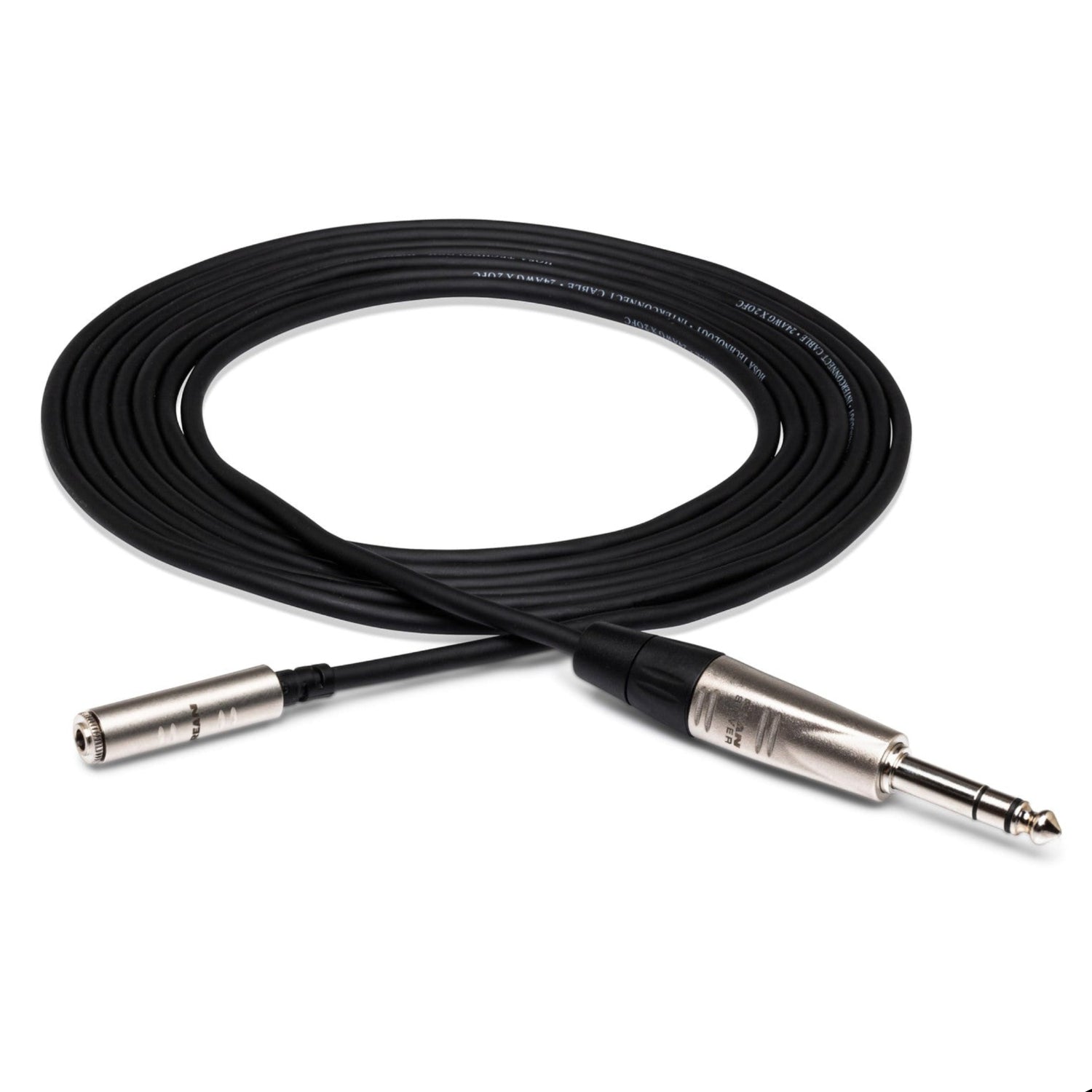 Hosa HXMS-025 Pro headphone adaptor cable with REAN 3.5mm TRS to 1/4 inch TRS connector, 25-foot length, black cable