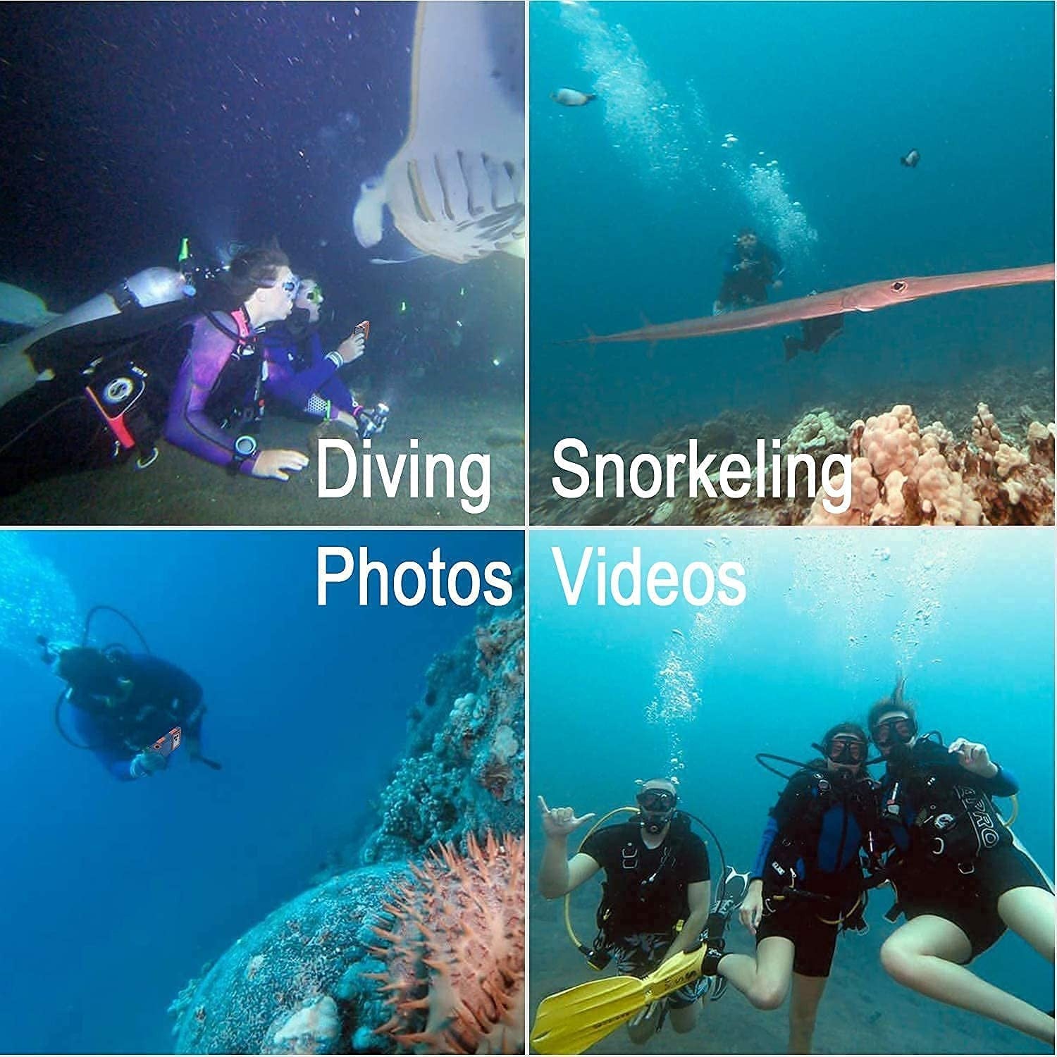 Waterproof diving phone case for iPhone 13-17, clear unbranded case with secure seal for underwater protection.