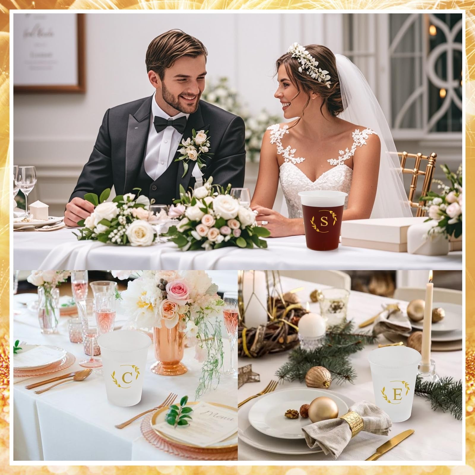 Lingringdcy 12oz monogrammed disposable plastic cups with initials, ideal for wedding or baby shower celebrations.