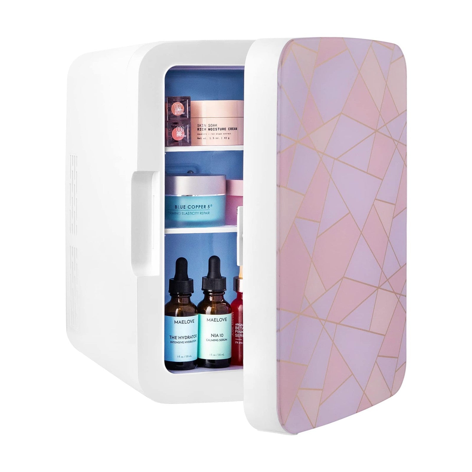 Cooluli 10L mini fridge for bedroom, car, or desk, with a sleek white exterior and compact design for portable cooling.