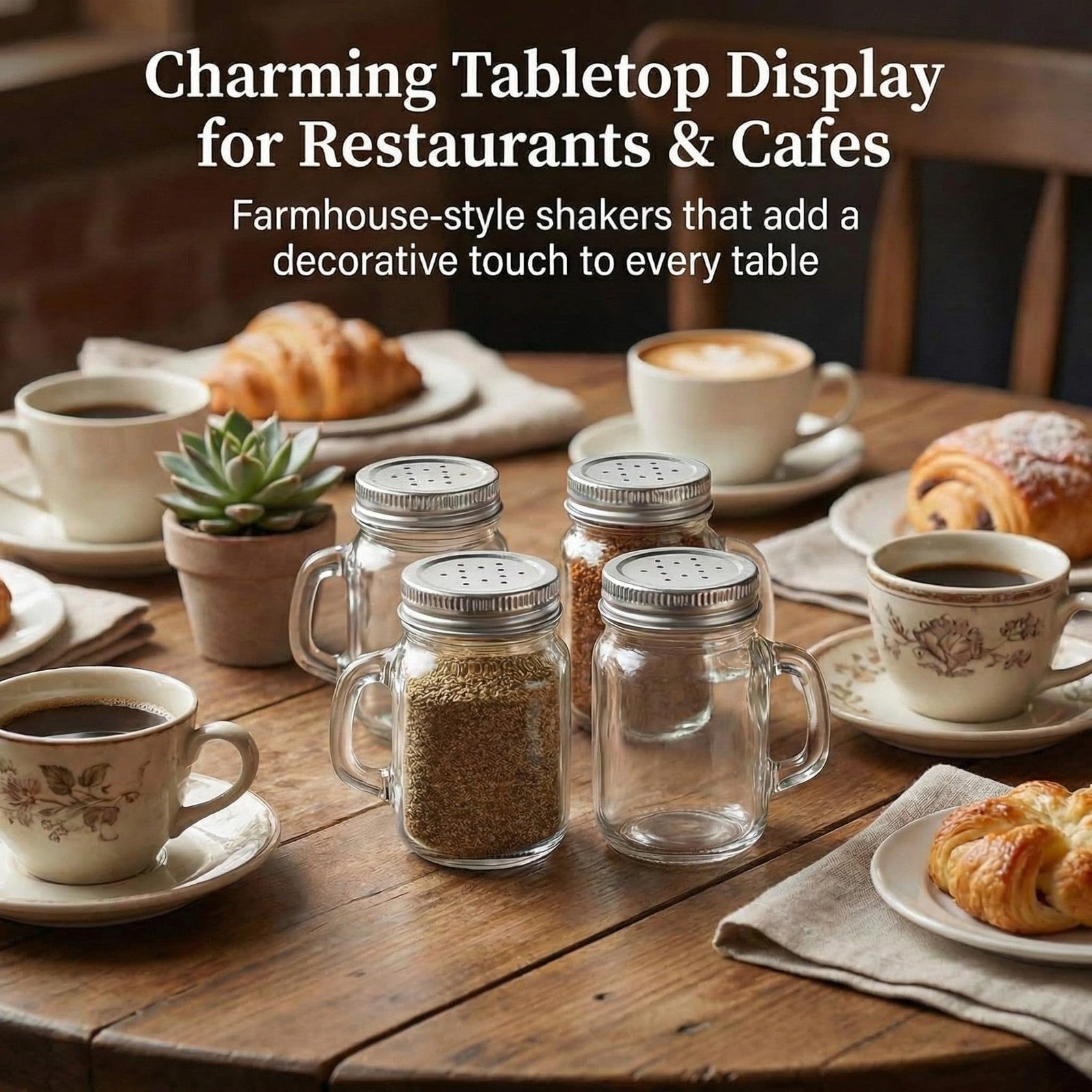 Tessco for You 48-piece set of clear glass salt and pepper shakers in mini mason jar style, 4 oz capacity.