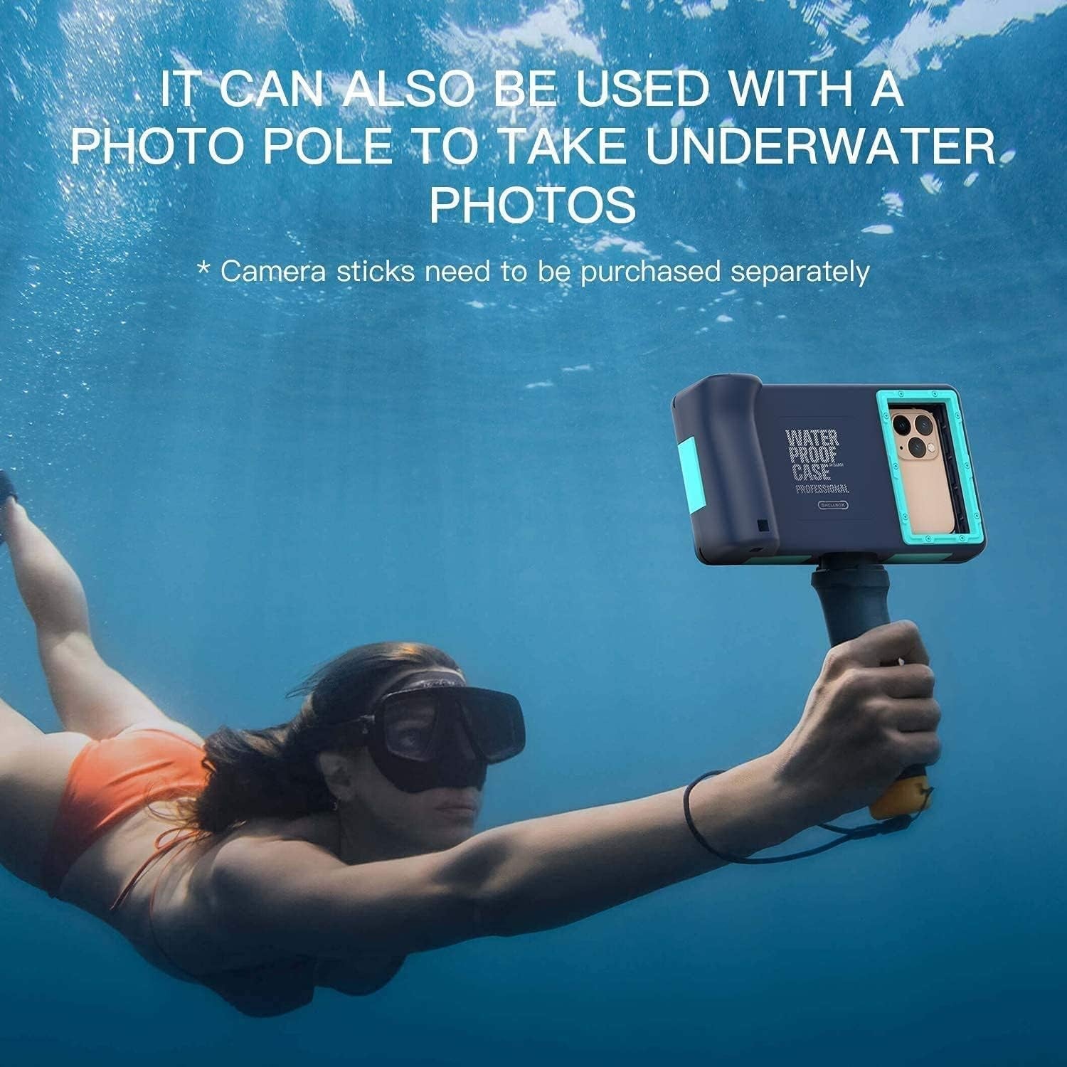 Waterproof diving phone case for iPhone 13-17, transparent design, designed by Nisso, protects smartphone underwater.
