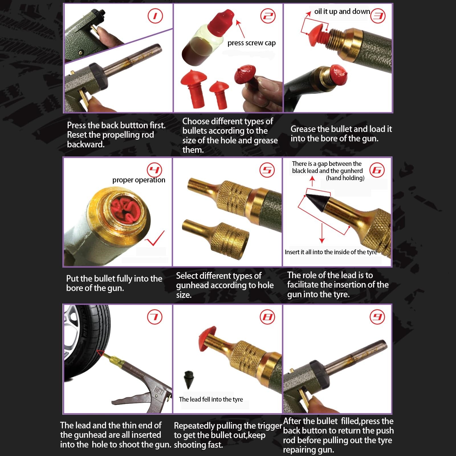 Finafedom tire repair kit with mushroom plugs and patches, heavy-duty tire plug and patch kit for quick roadside tire repair.