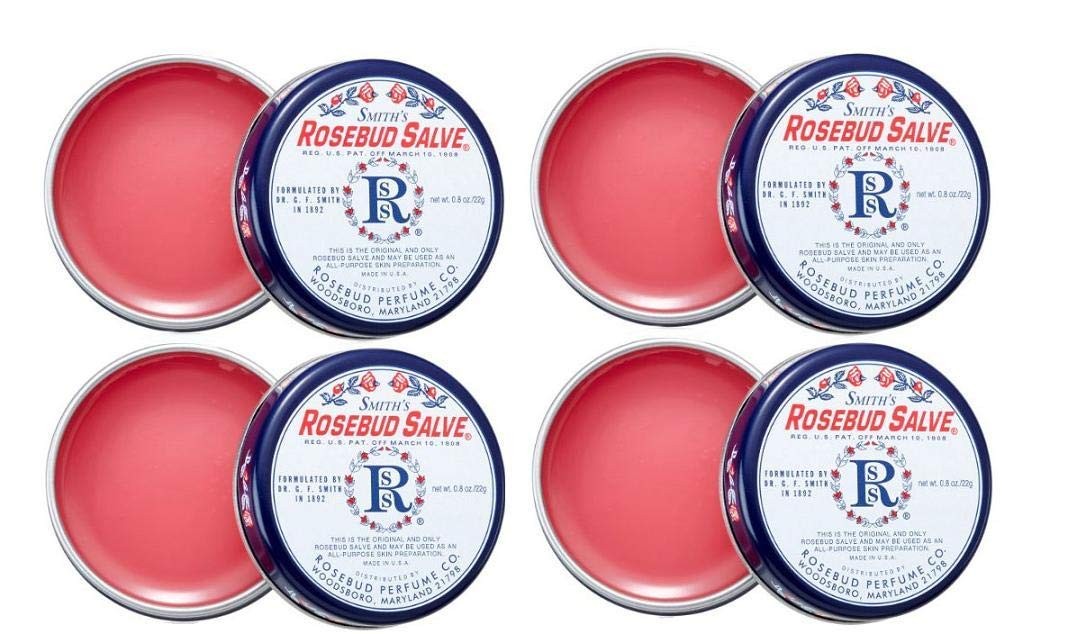 Smith's Rosebud Salve pack of 4 pink tins 0.8 oz each Rosebud Perfume brand