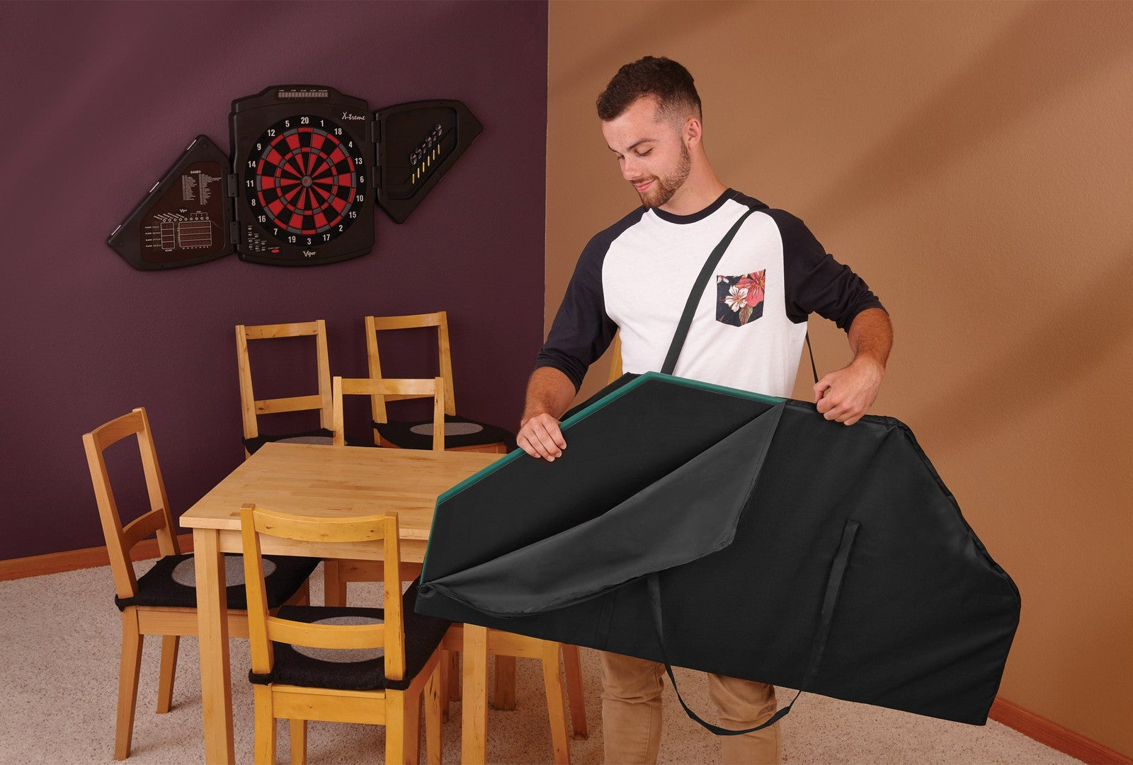 Fat Cat folding poker table for 8 players with carrying case, chip tray, and drink holders, by Fat Cat GLD Products.