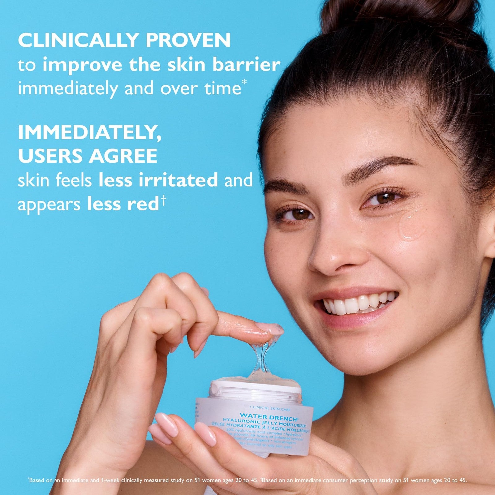 Peter Thomas Roth Water Drench Hyaluronic Jelly moisturizer in a clear refillable jar, showing the smooth, hydrating gel inside.