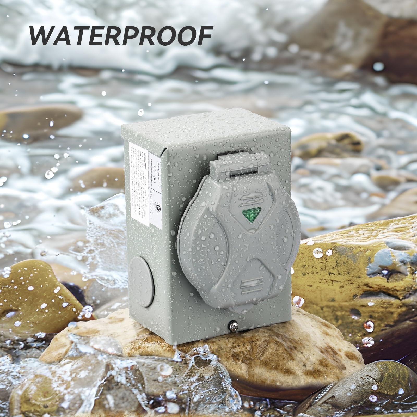 Unbranded NEMA L14-30P generator power inlet with 30 Amp pre-drilling, 4-prong connector for RV and generator use.