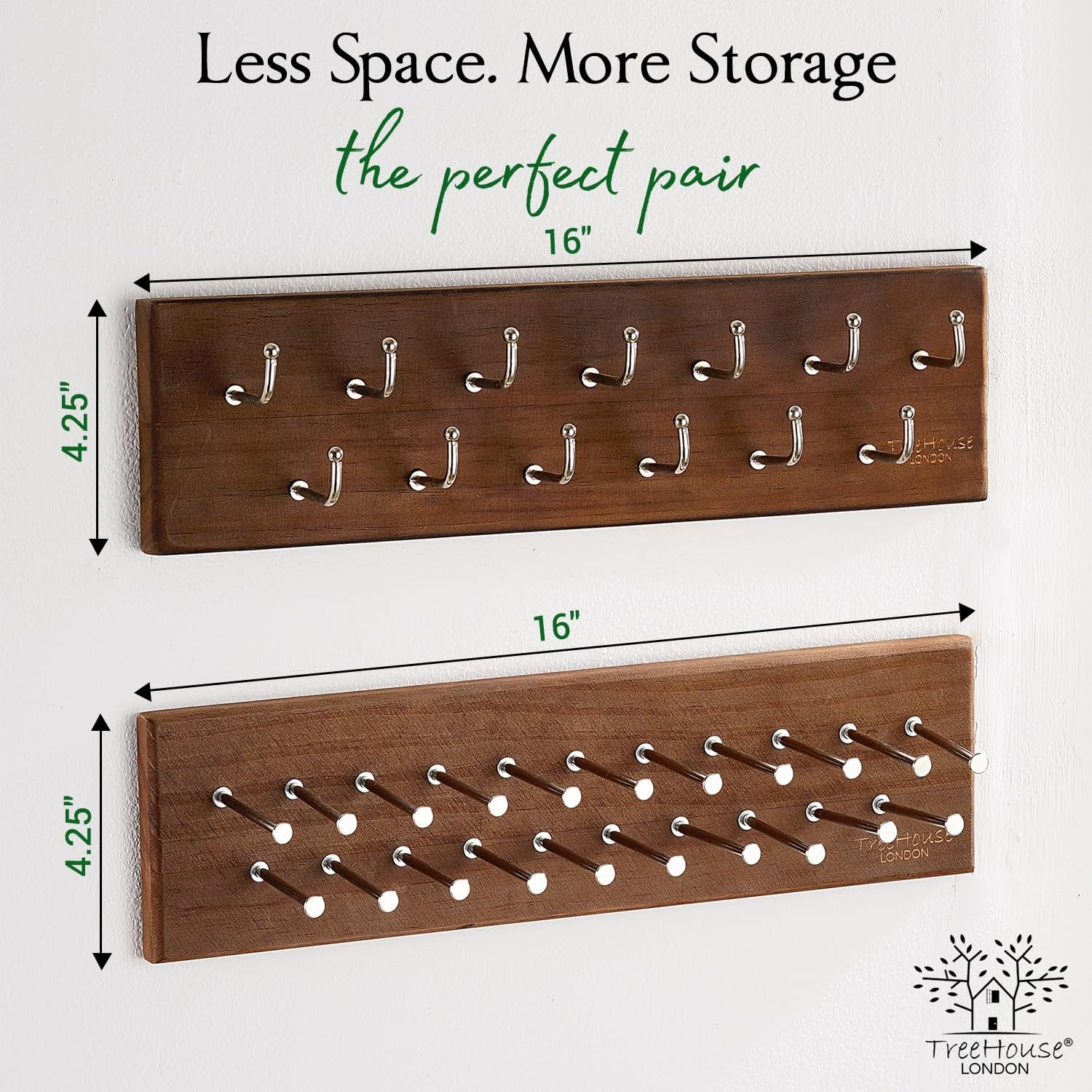 TreeHouse London solid wood tie rack organizer with sturdy metal holds up to 40 large ties, showcasing its elegant design and ample storage