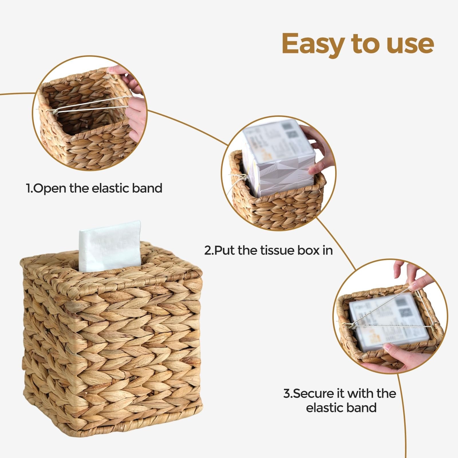 KALEKAIL 4-pack wicker tissue box covers, square rattan tissue holders with boho design for stylish home decor.
