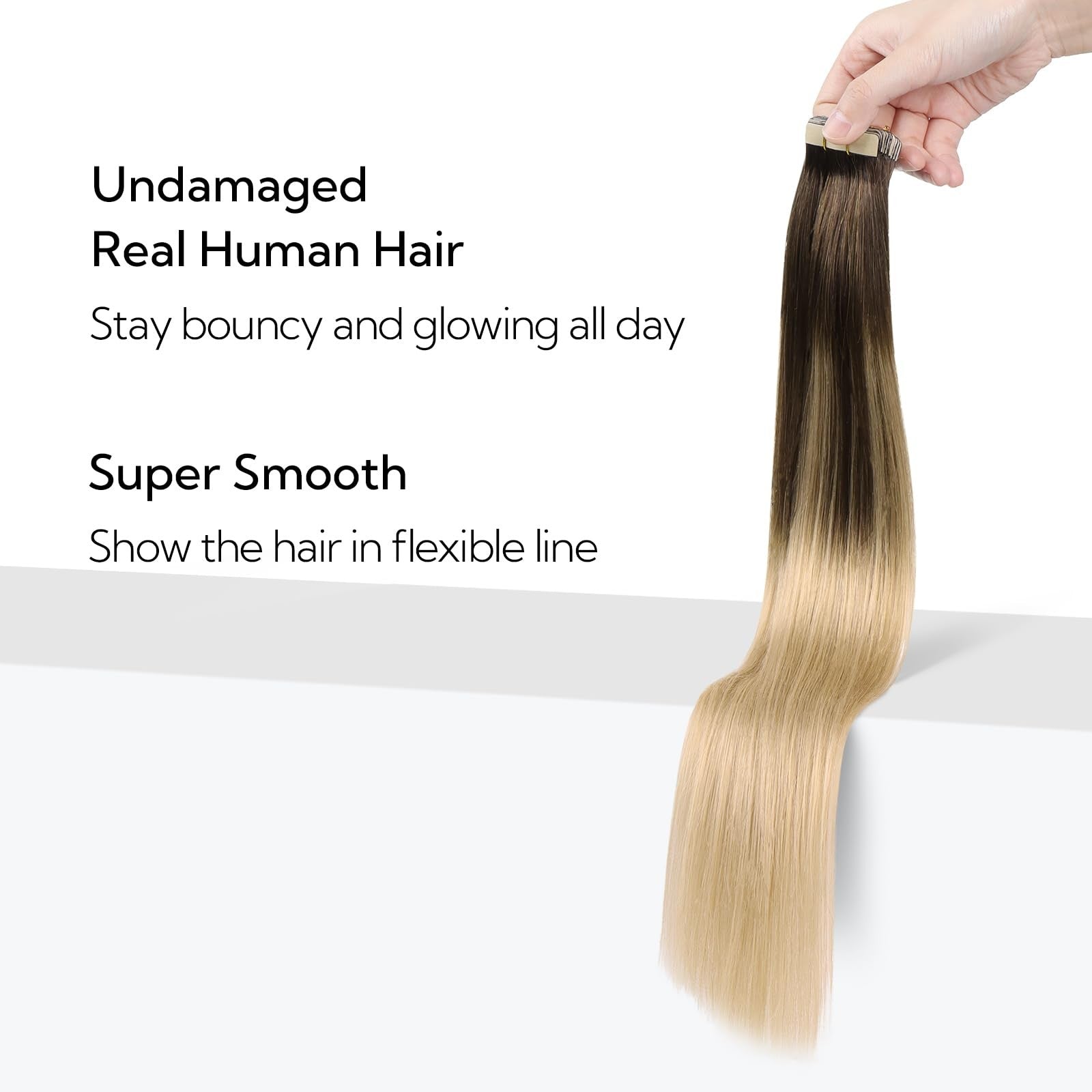 Hotbanana 16-inch balayage chocolate brown hair extensions with 20 pieces, 50g, showcasing layered, natural-looking tape-in extensions.