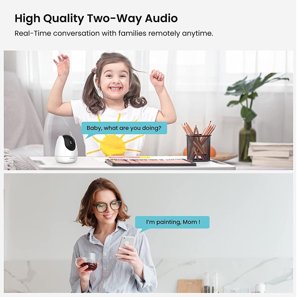 Tenda CP6 2K indoor wireless pan-tilt security camera for home monitoring and baby surveillance.
