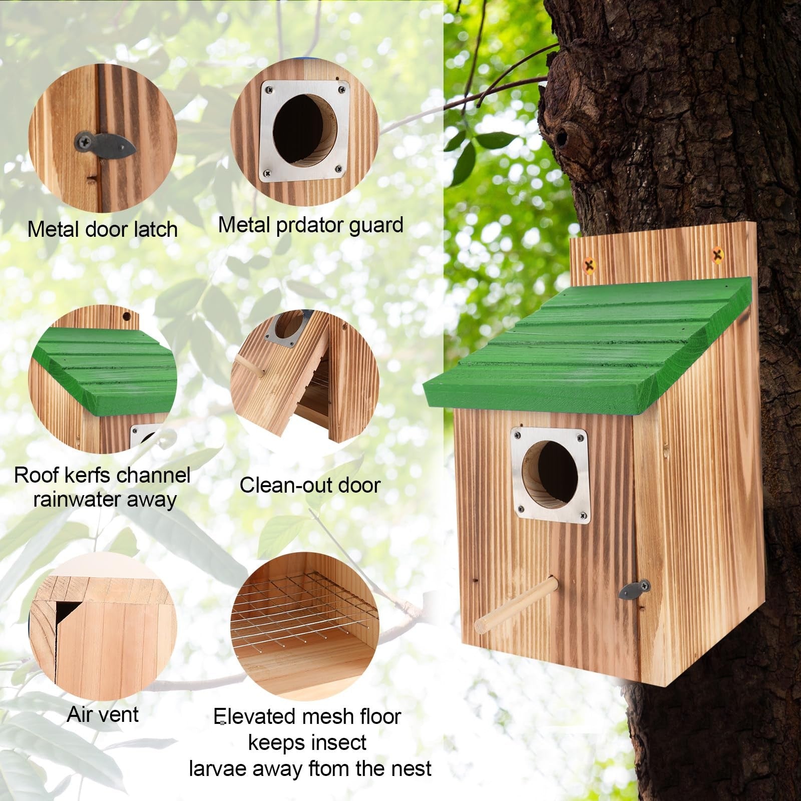 Four blue wooden bird houses for outdoors by hoamayya with predator guards, designed for bluebirds and garden bird nesting.