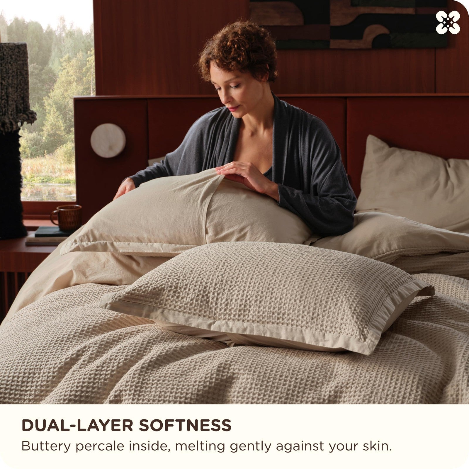 Bedsure twin cotton duvet cover with khaki waffle weave texture, showcasing the soft, breathable 100% cotton fabric and cozy design.