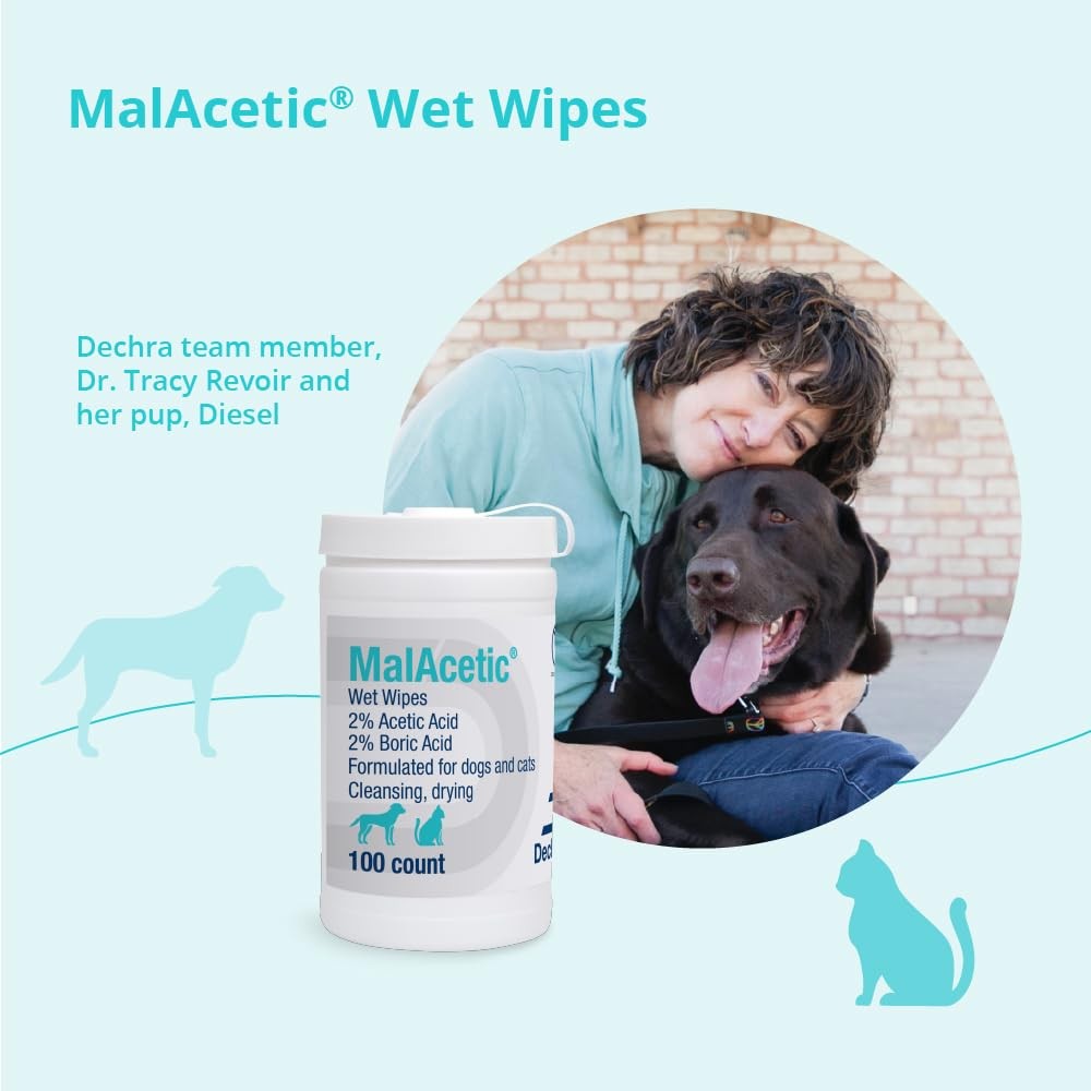 MalAcetic Wet Wipes for dogs and cats, medicated skin relief, 100 count pack with gentle, soothing cleaning for pets.