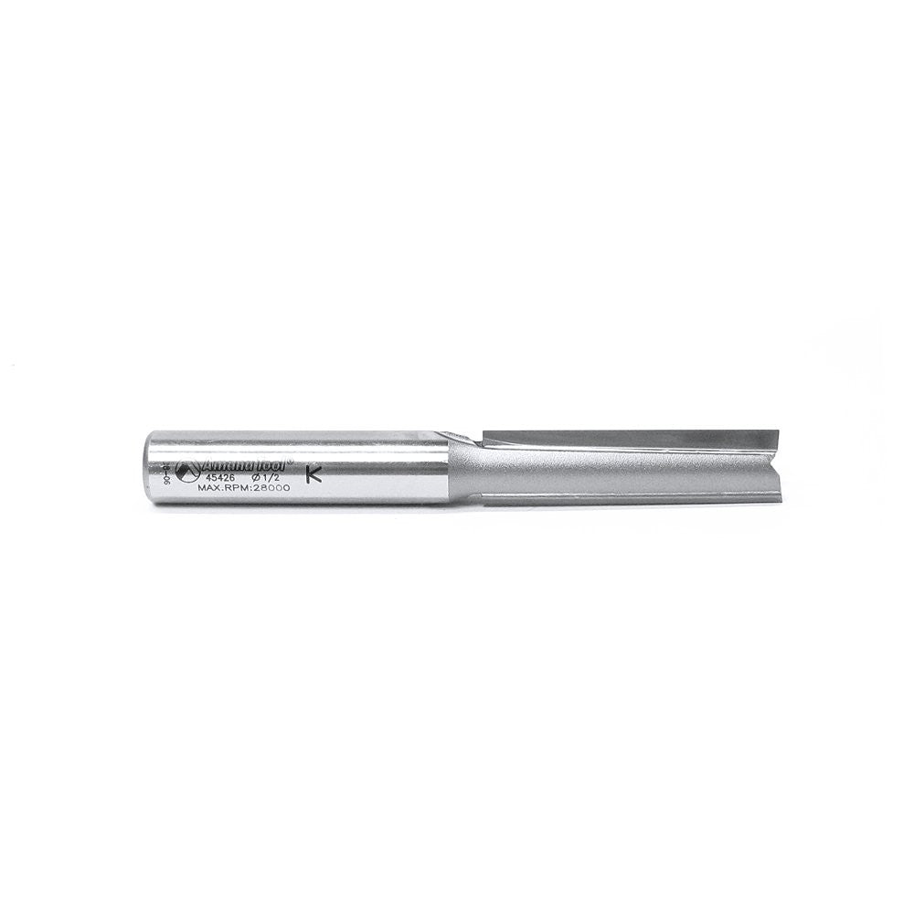 Amana Tool 45426 carbide-tipped straight plunge router bit with 1/2-inch diameter and 2-inch length for woodworking.