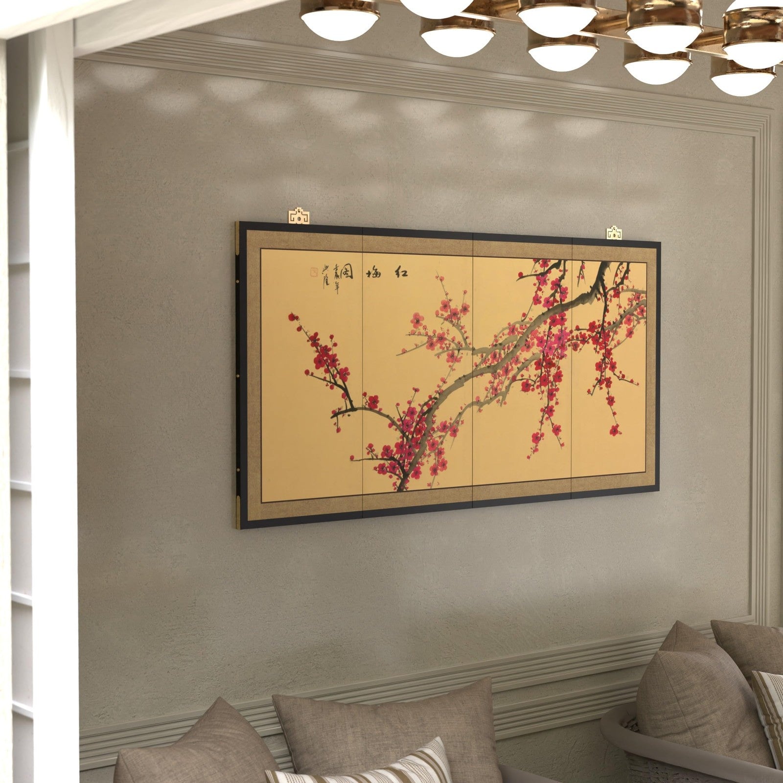 Red Lantern Oriental Furniture Plum Blossom 24-inch decorative ceramic vase with hand-painted plum blossom design.