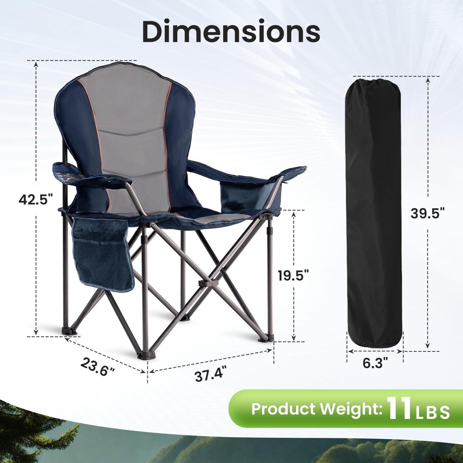 Foristrail oversized camping chair with heavy-duty frame, portable folding design, and built-in cup holder for outdoor use.
