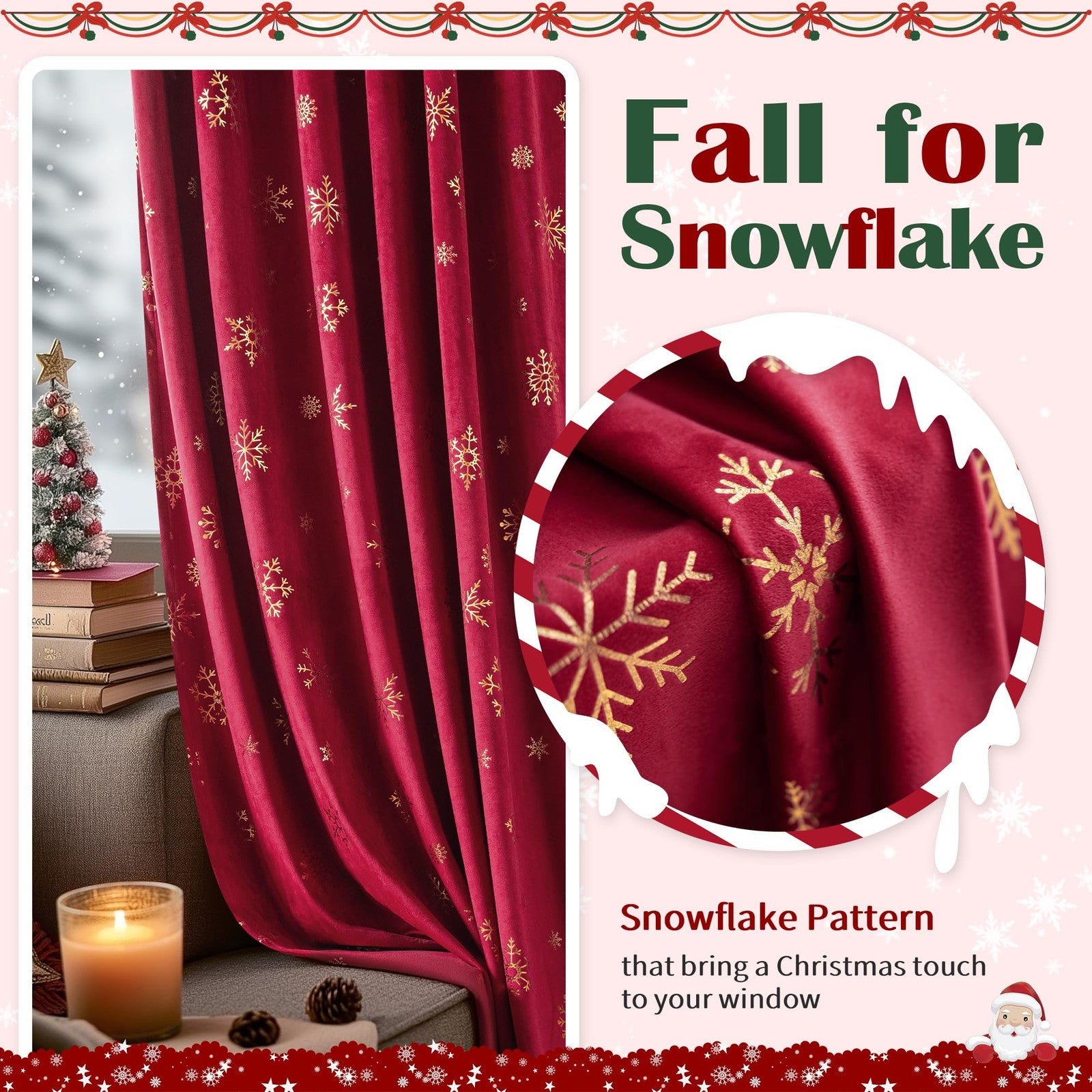 FMFUNCTEX red velvet blackout curtains for bedroom, thermal insulated Christmas curtains with black lining, decorative and energy-efficient