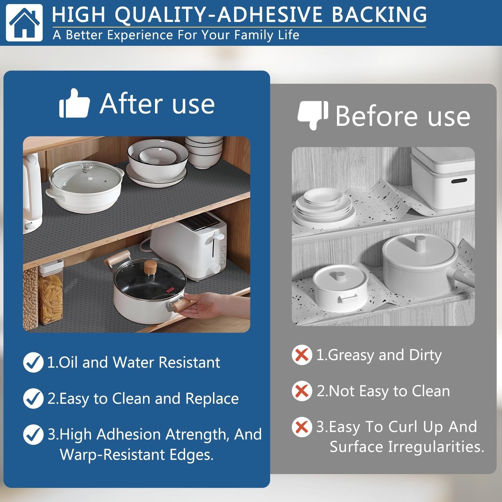 HooTown self-adhesive shelf liner in a roll, 23.6 x 196.8 inches, showing the textured contact paper for cabinet shelves.