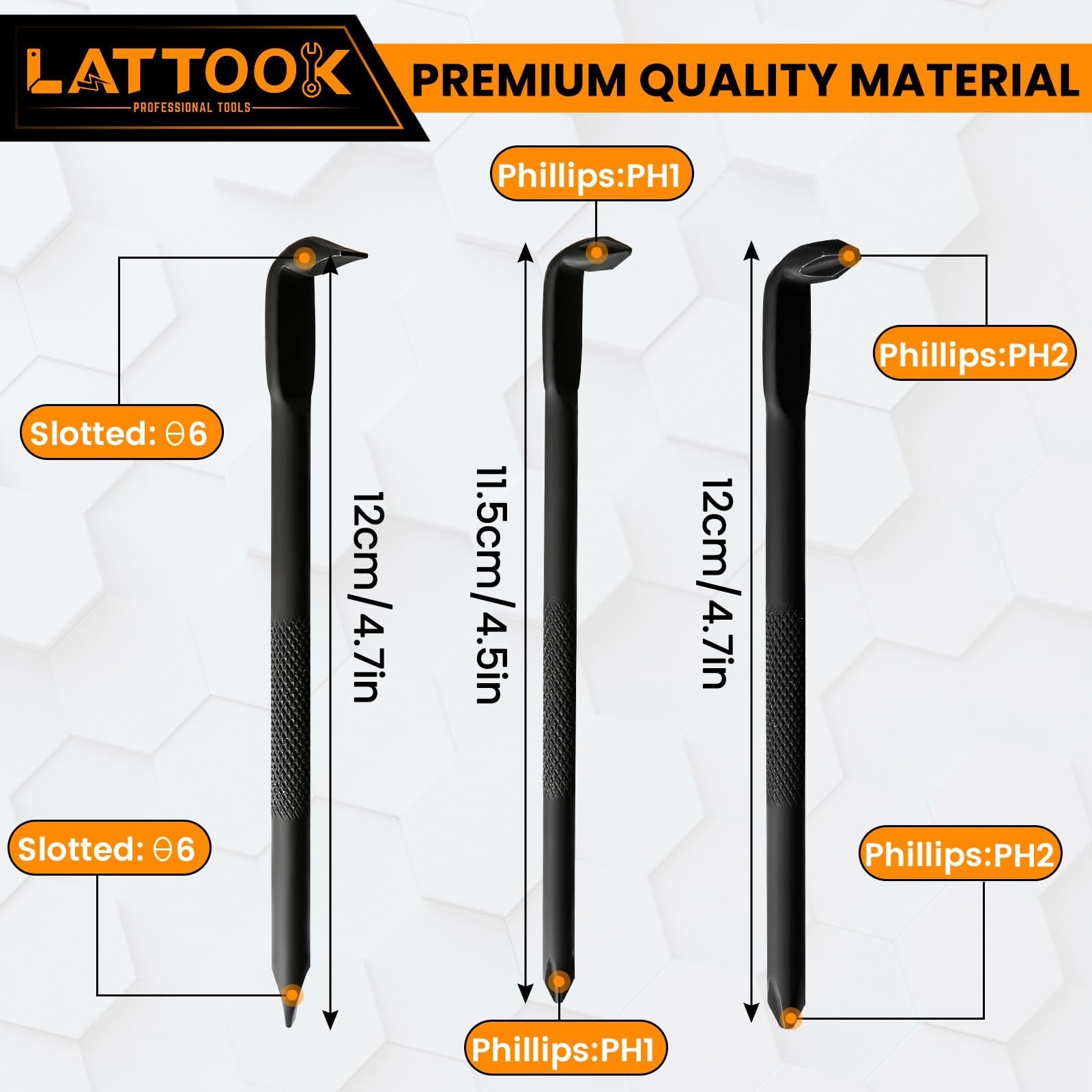 LATTOOK 5-piece right angle offset screwdriver set with Z-type and L-type double-ended screwdrivers, showcasing various angles