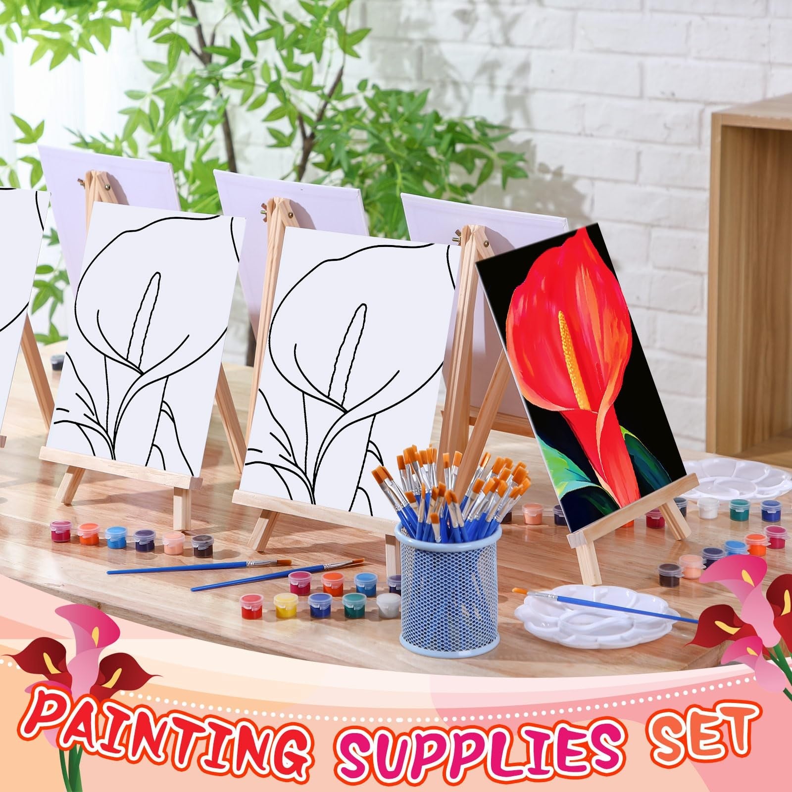 Motipuns 6-set pre-drawn canvas painting kit for adults, includes colorful designs ready for sip and paint art projects.