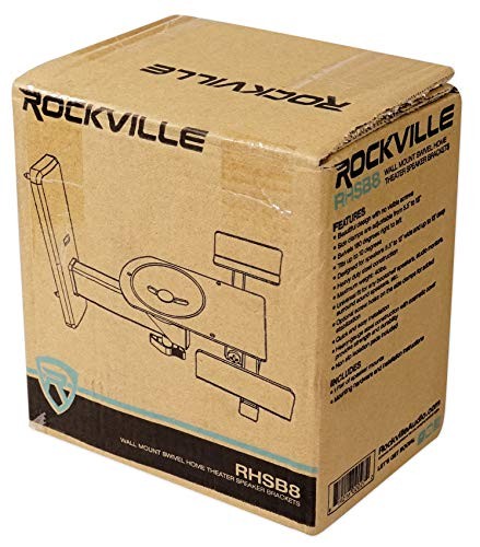 Pair of Rockville RHSB8 adjustable wall mount speaker brackets with 180-degree swivel for secure, flexible speaker installation.