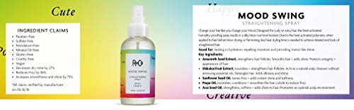 R+Co Mood Swing Straightening Spray bottle, 124 ml, with sleek packaging and product label visible.