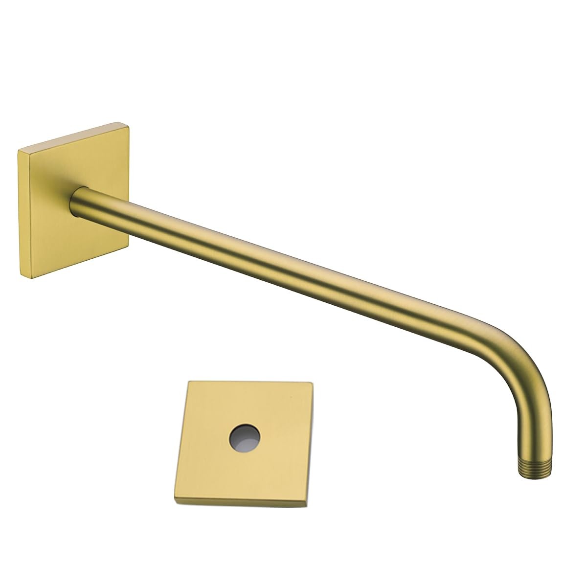 Stainless steel SEABEFORE 16-inch wall-mounted shower arm with flange, extending from bathroom wall for shower head attachment.