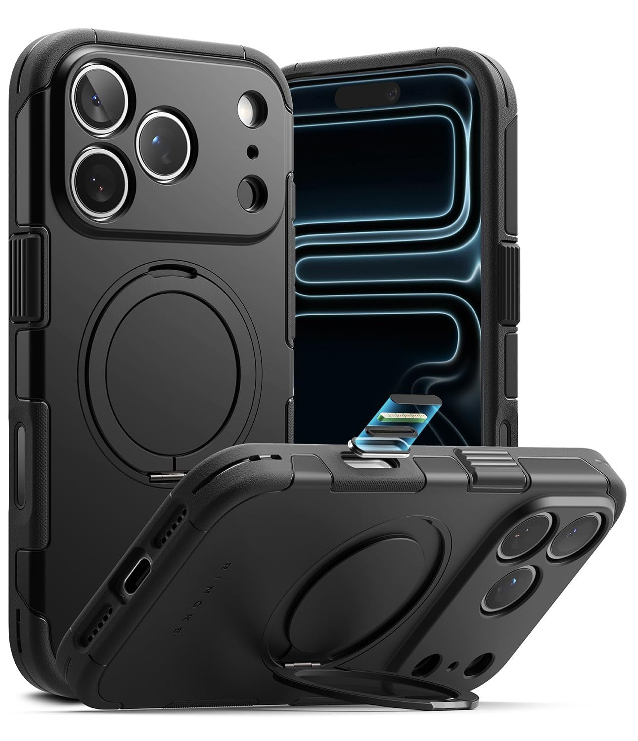 Ringke Alles Pro iPhone 17 Pro Max case with shockproof design, magnetic camera button, and 360° protection in black