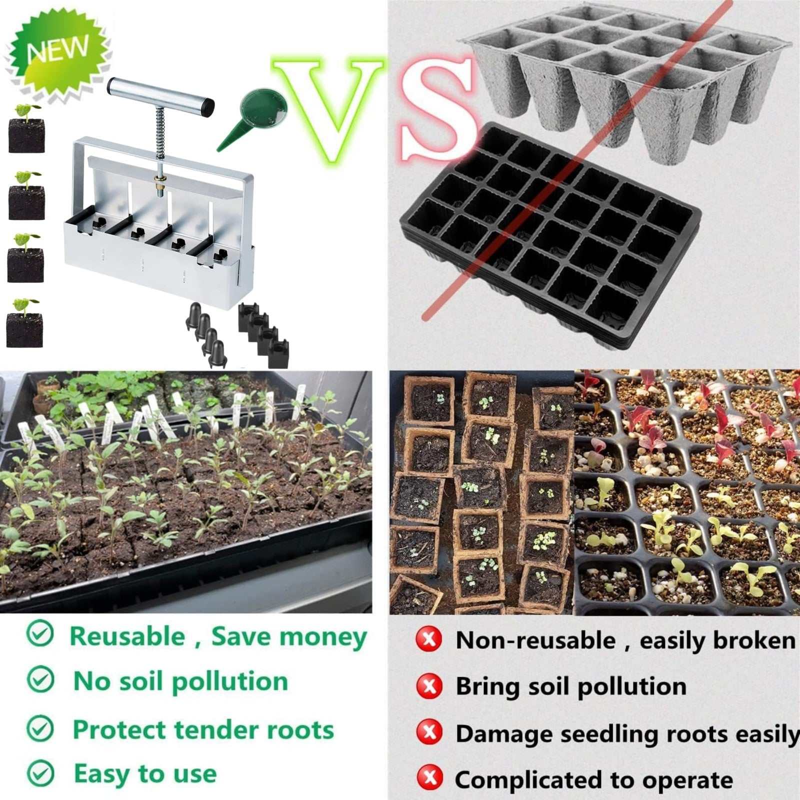 Hand-held Soil Blocker 4x2 inch seed block maker tool for garden and seed starting