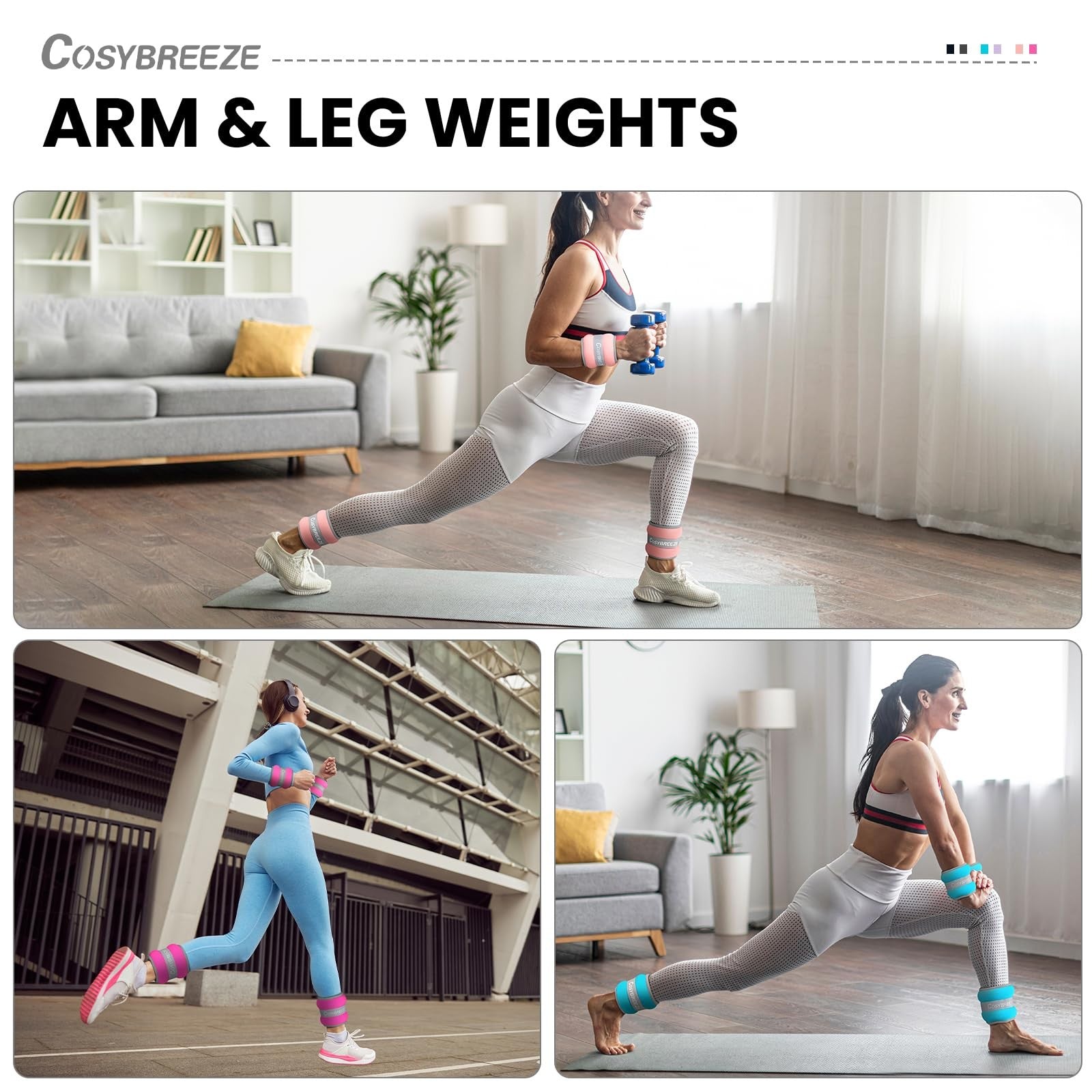 Pair of Cosybreeze 10LB ankle and wrist weights for women and men, showing padded straps and adjustable fit for strength training.