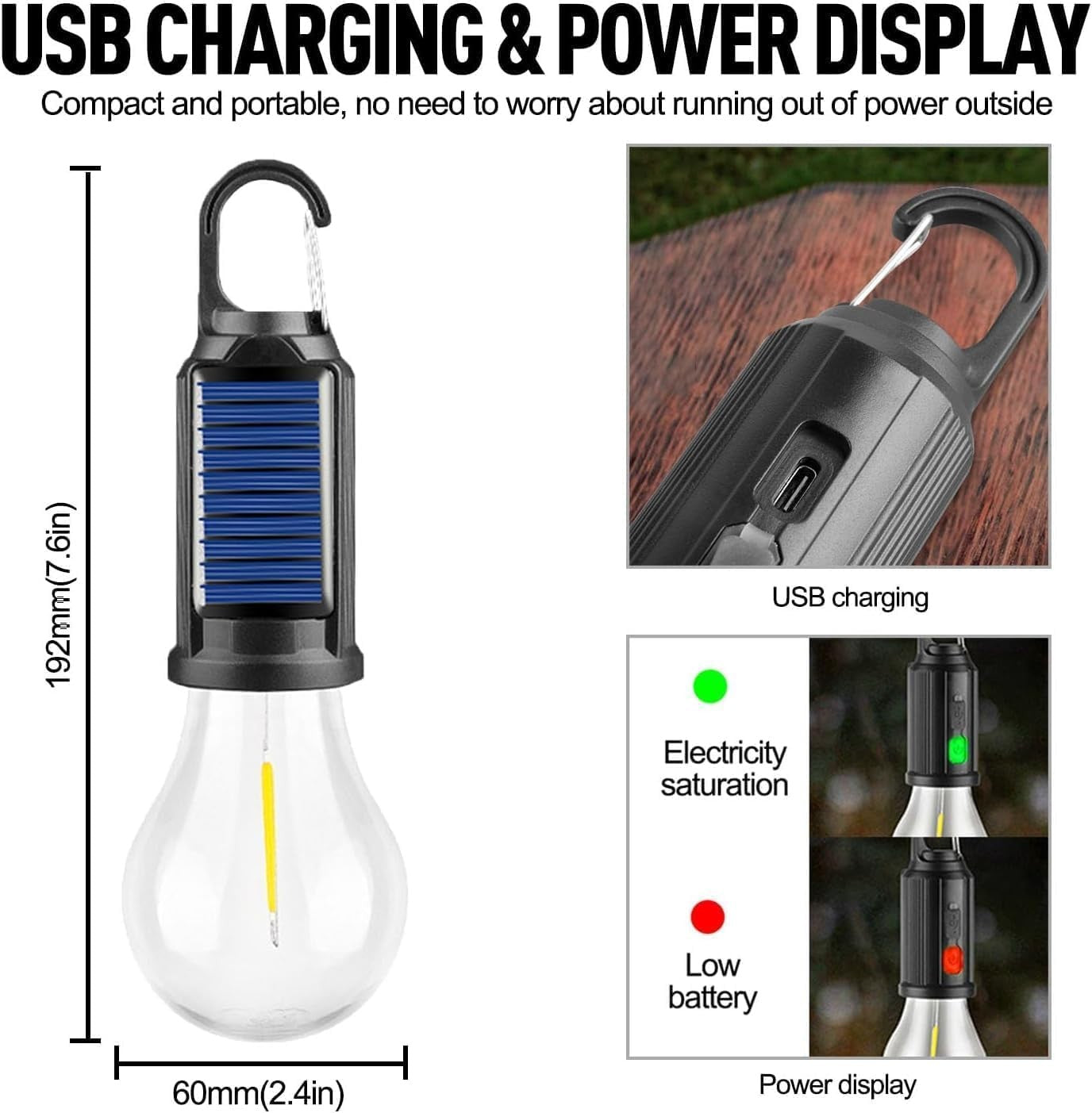 MODOAO LED tent lights 5 pack with camping lanterns, USB rechargeable and solar-powered, suitable for outdoor camping and tents.