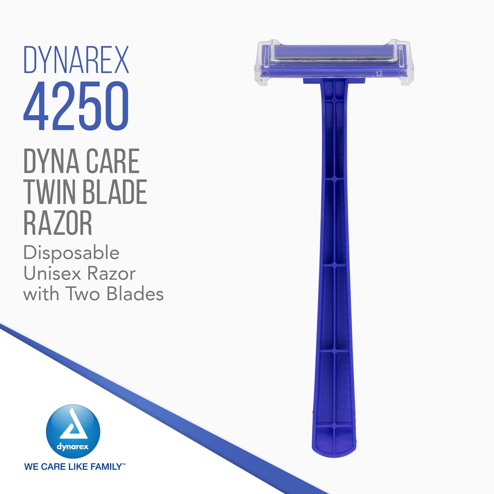 Dynarex DynaCare twin blade disposable razor for men and women, featuring two sharp blades for smooth shaving.