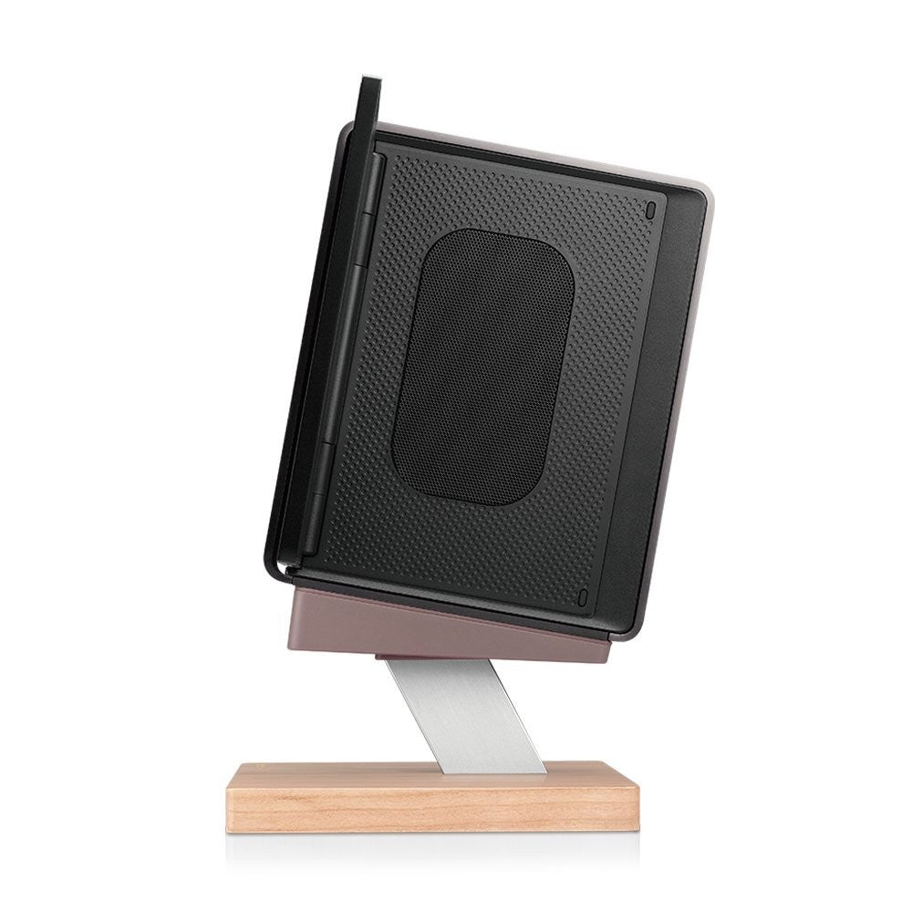 BenQ treVolo stand in cherry wood finish for treVolo portable Bluetooth speaker, showcasing a sleek wooden design.
