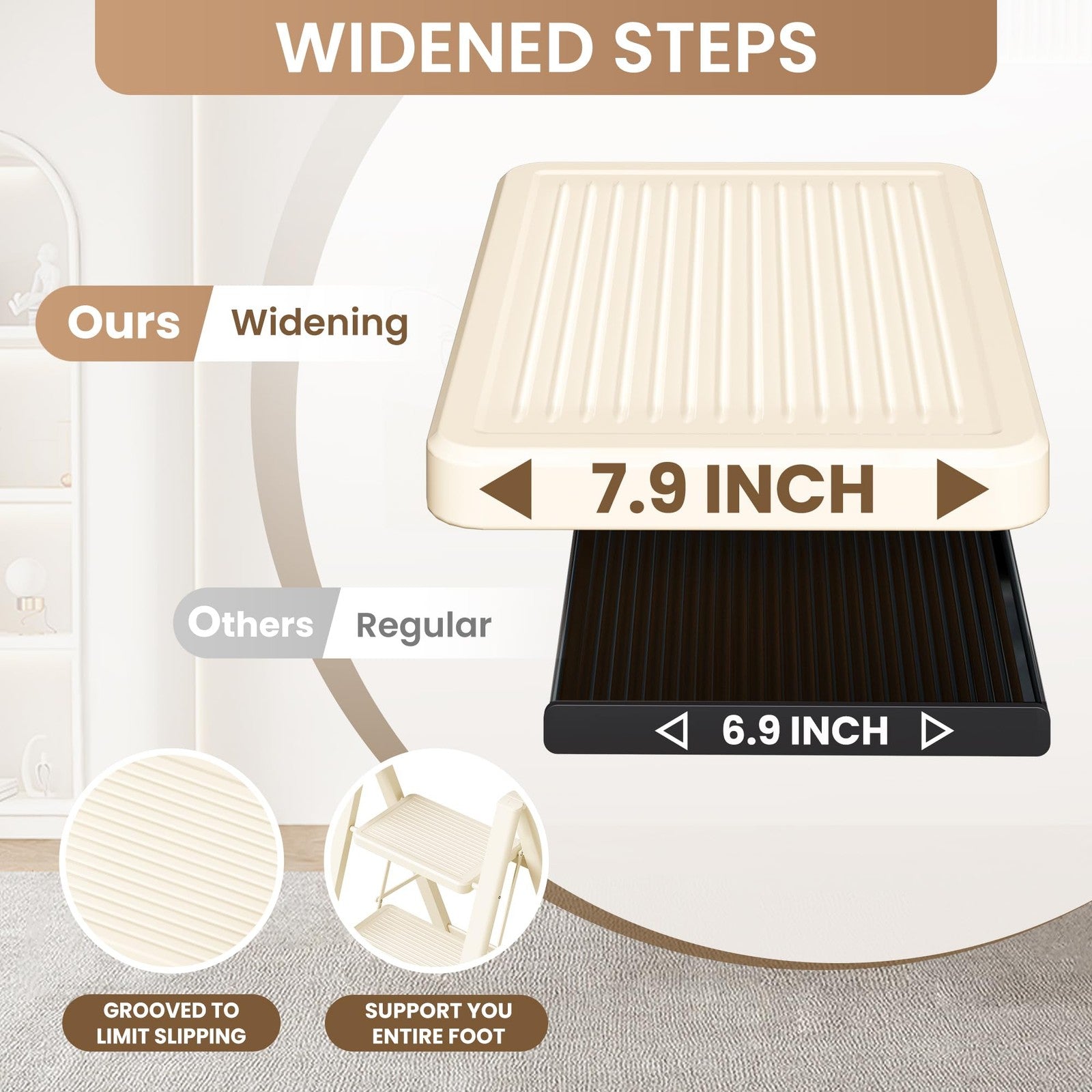 GameGem 2-step folding ladder with wide anti-slip pedals and 330 lbs capacity, ideal for household and DIY tasks