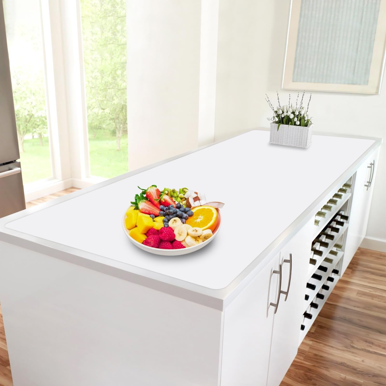 Large Golesh silicone kitchen counter protector mat, 72x16 inches, heat resistant and waterproof for cooking and food prep.