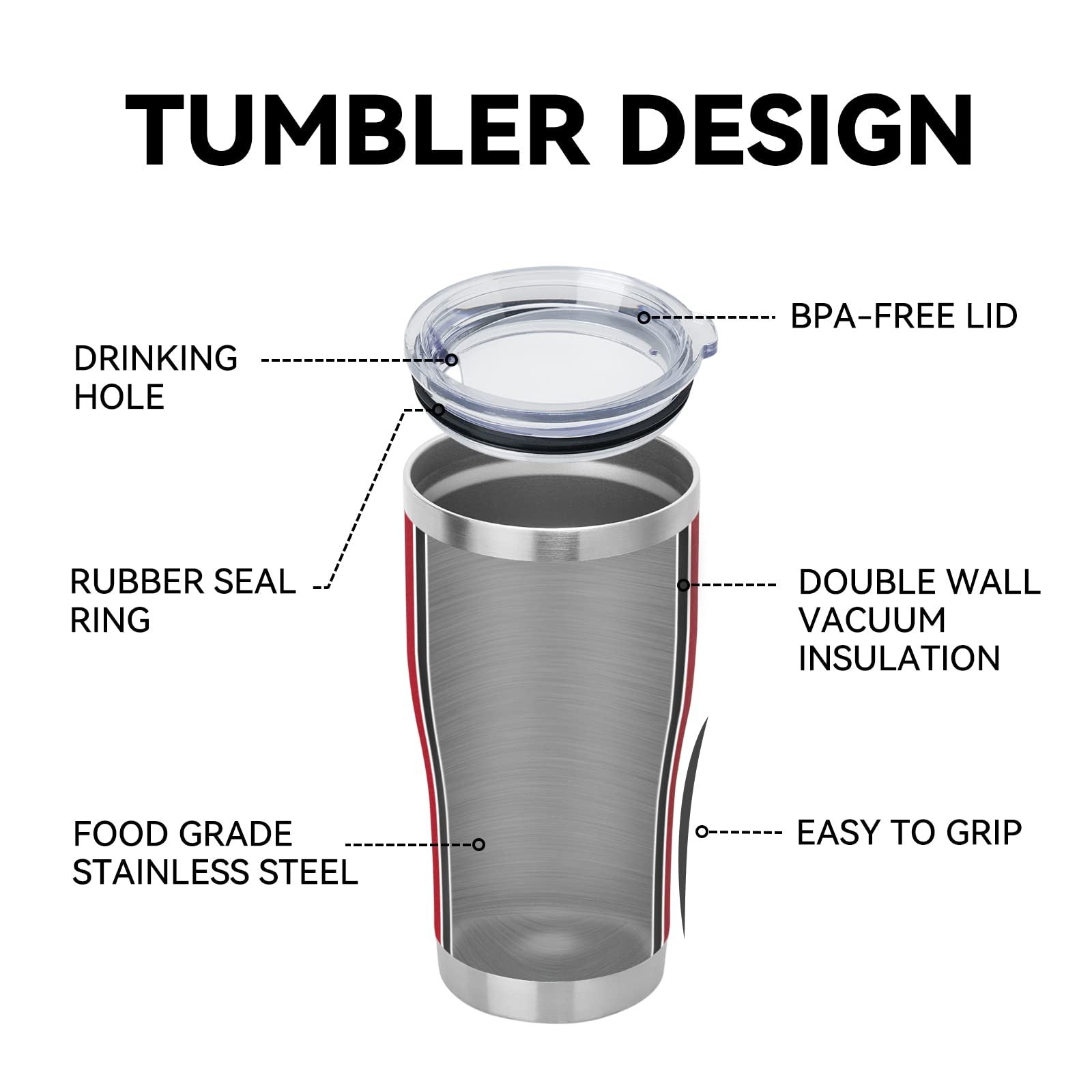 Stainless steel Domicare 20oz tumbler lid, double wall vacuum insulated for hot and cold beverages, in a sleek design.
