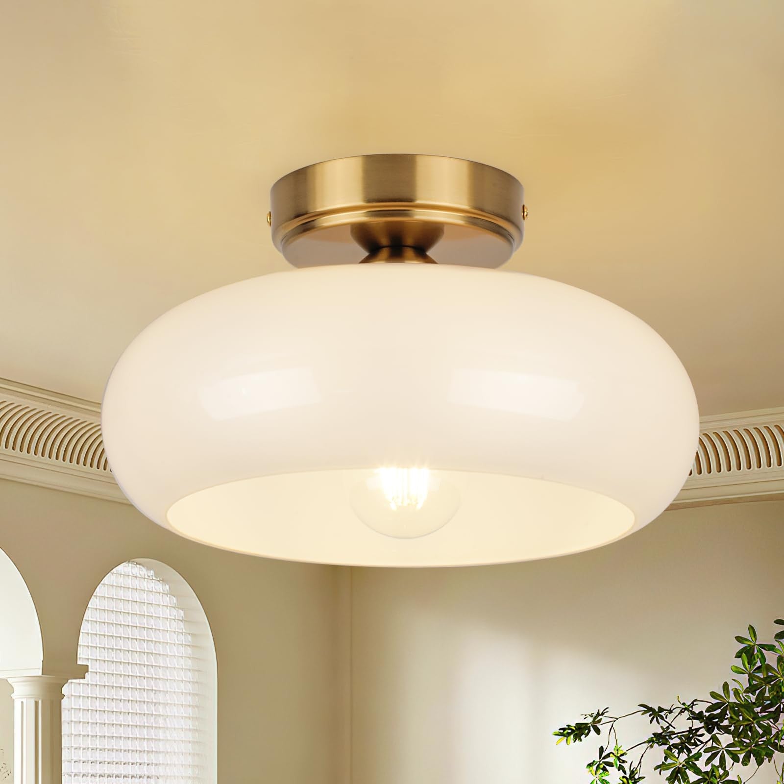 CLARSYNE vintage semi-flush ceiling light fixture, 11-inch gold mid-century design with a semi-flush mount, decorative ceiling light.